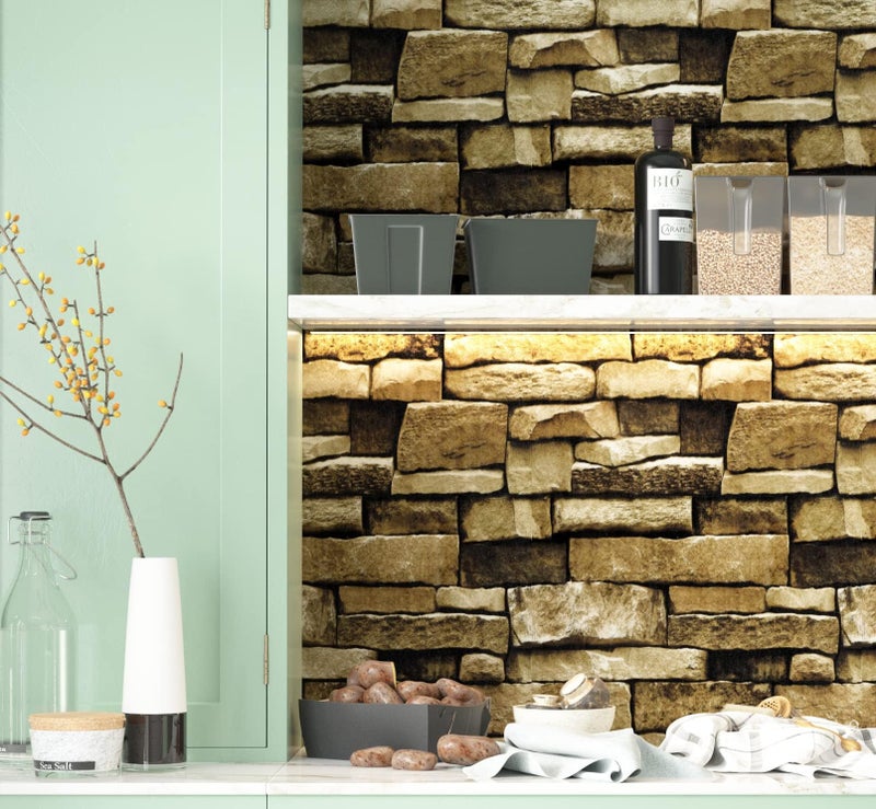 tiltil Rock Peel and Stick Wallpaper - Self-Adhesive & Removable Wallpaper Stone Decorations Contact Paper 17.7"x118" 3D Stone Textured Vinyl for Backsplash, Countertop Wall, Easy to Clean, Brick Wall paper - Image 4